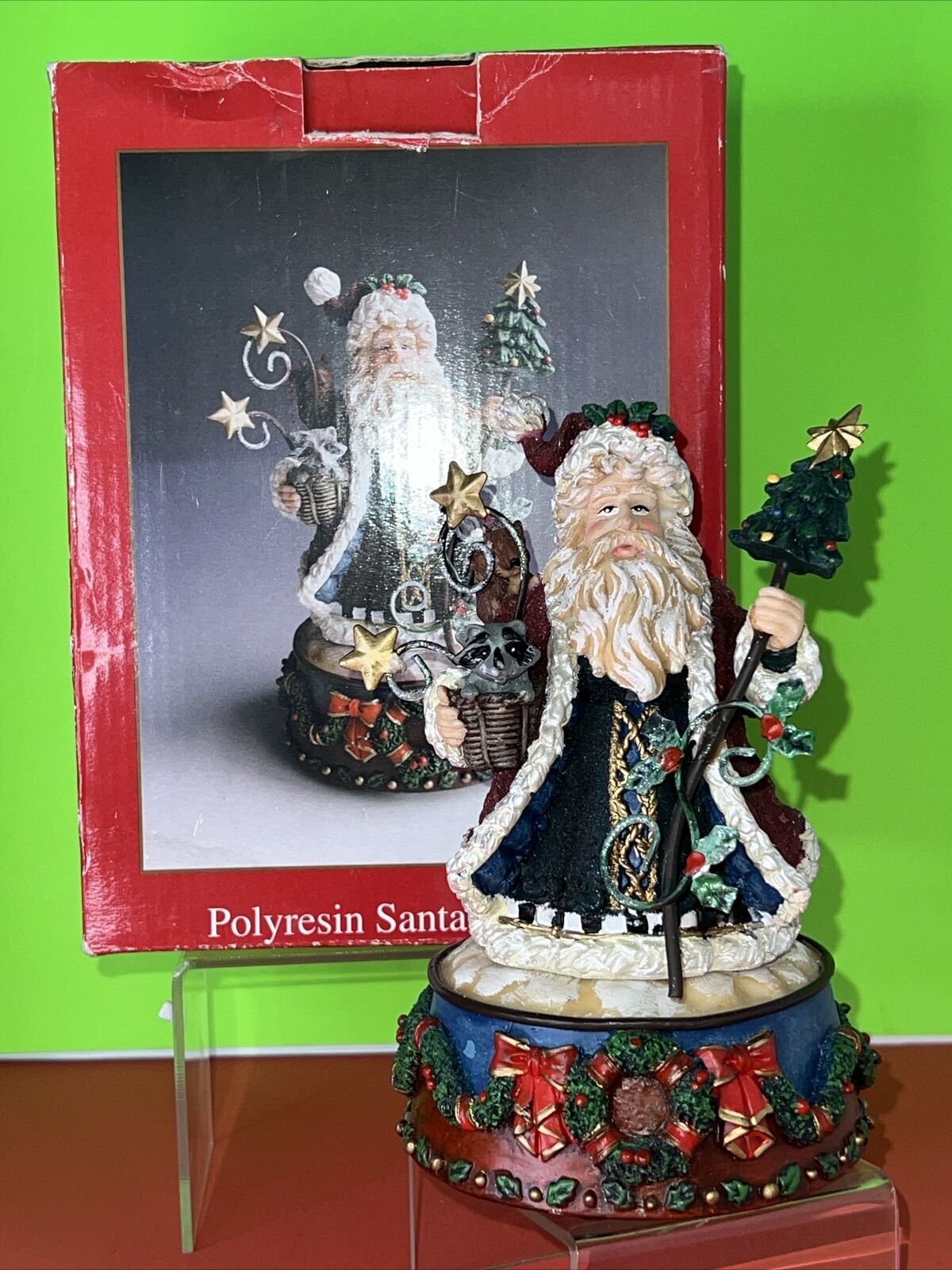Polyresin Santa Musical Box Multicolored Resin Style No 344 Vintage 1996 6.5\