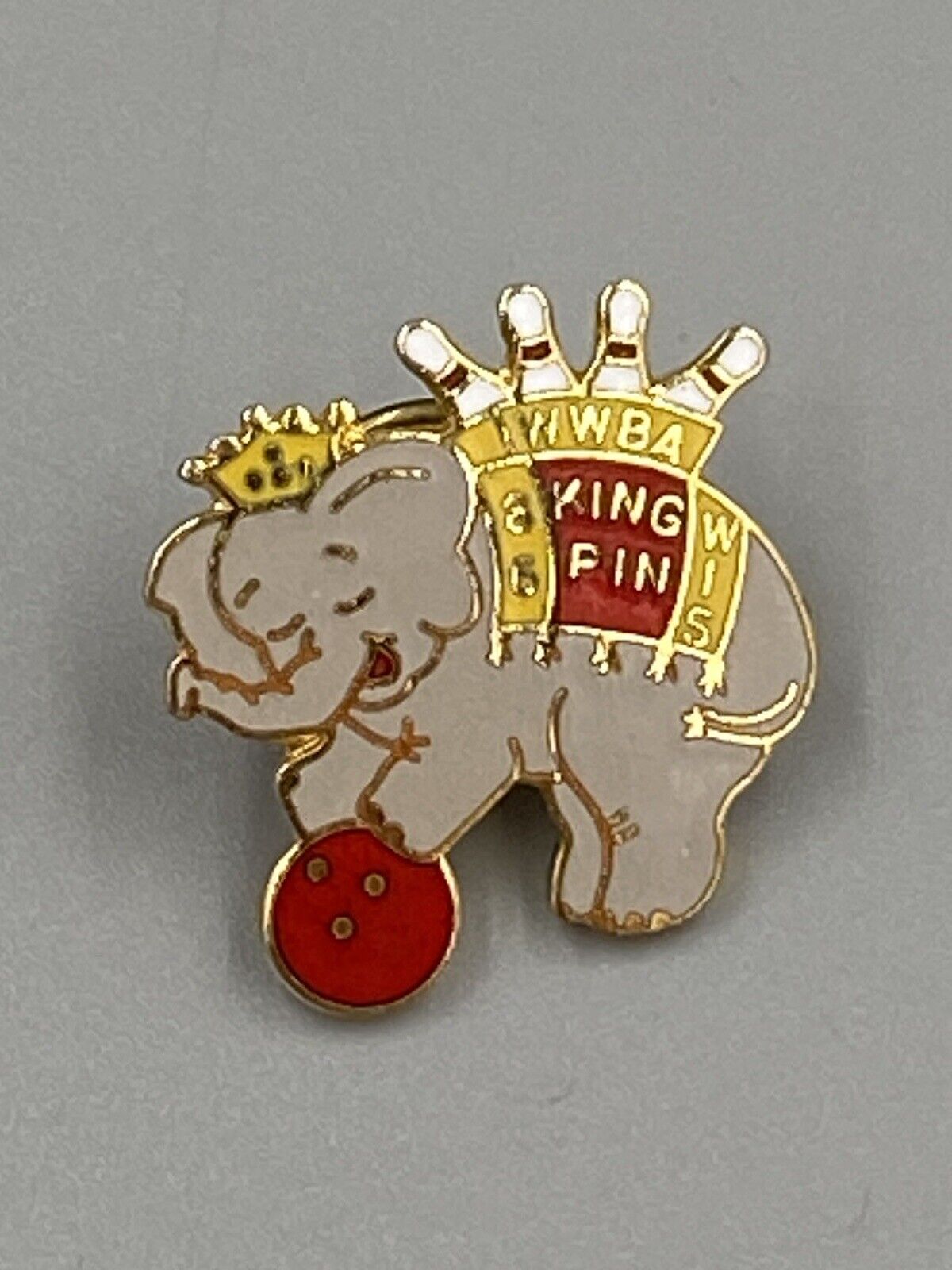Vintage WWBA Elephant King Bowling Lapel Pin Brooch