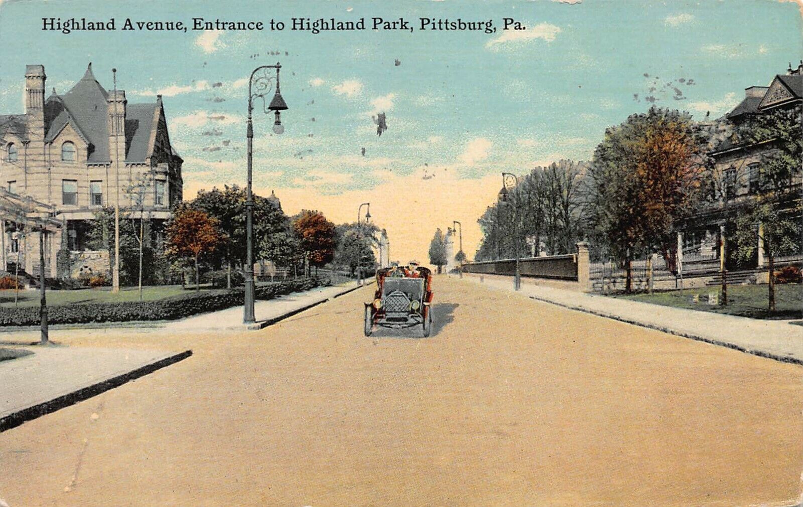 Highland Avenue Entrance to Highland Park, Pittsburgh, PA., 1911 postcard, used