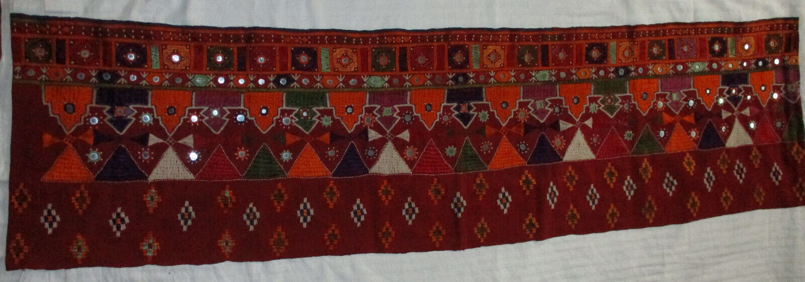 Vintage Indian Rajasthani Shisha Mirror Cloth Panel ~14\