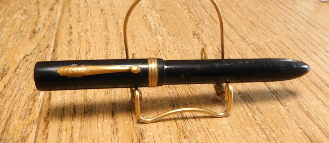 Vintage Packard  Fountain Pen, Black with Gold Trim & No.4 Stainless Nib. Nice.