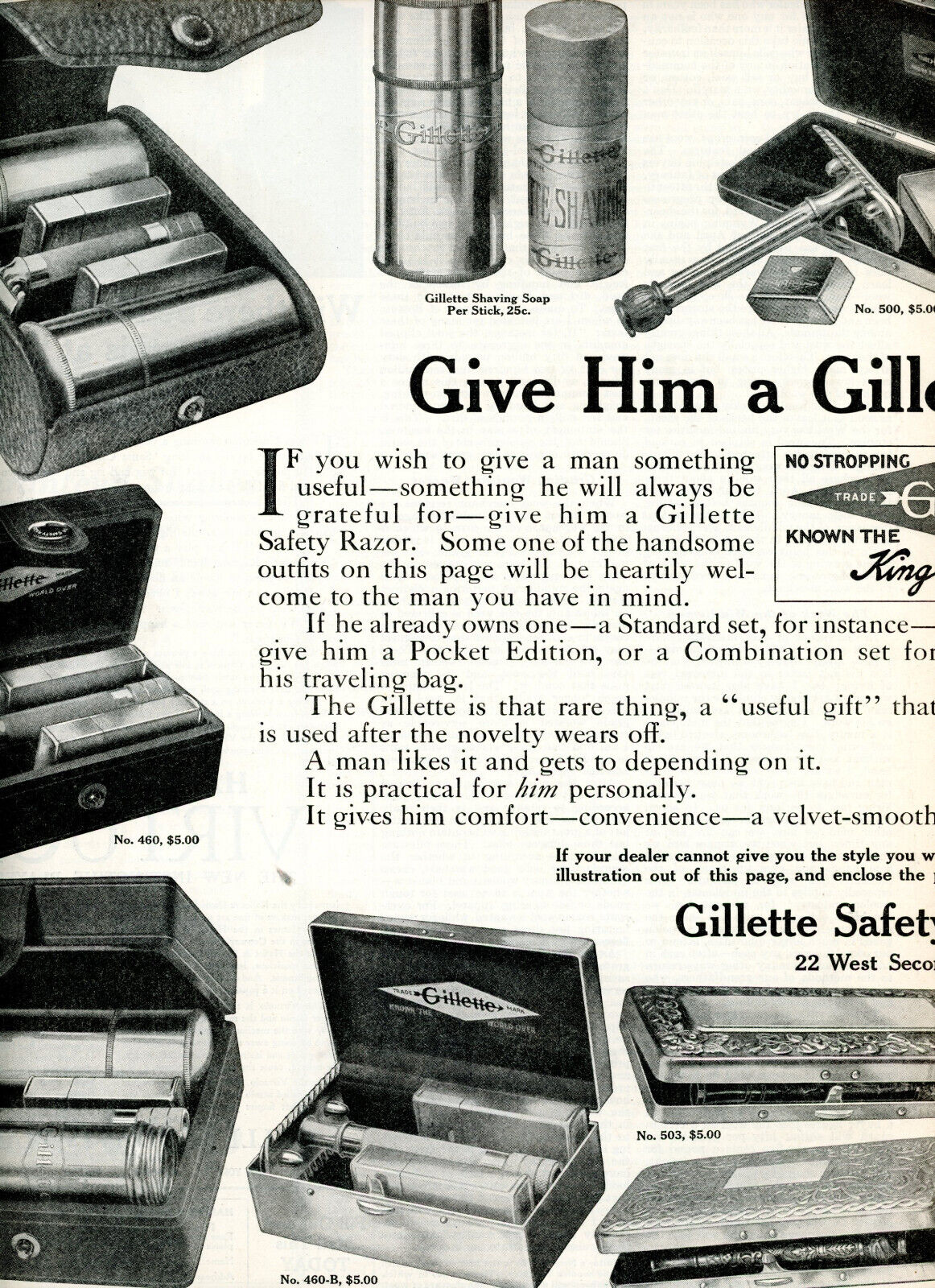 1912 Original Gillette Razor Large Centerfold Ad. Christmas Gift Sets For Him