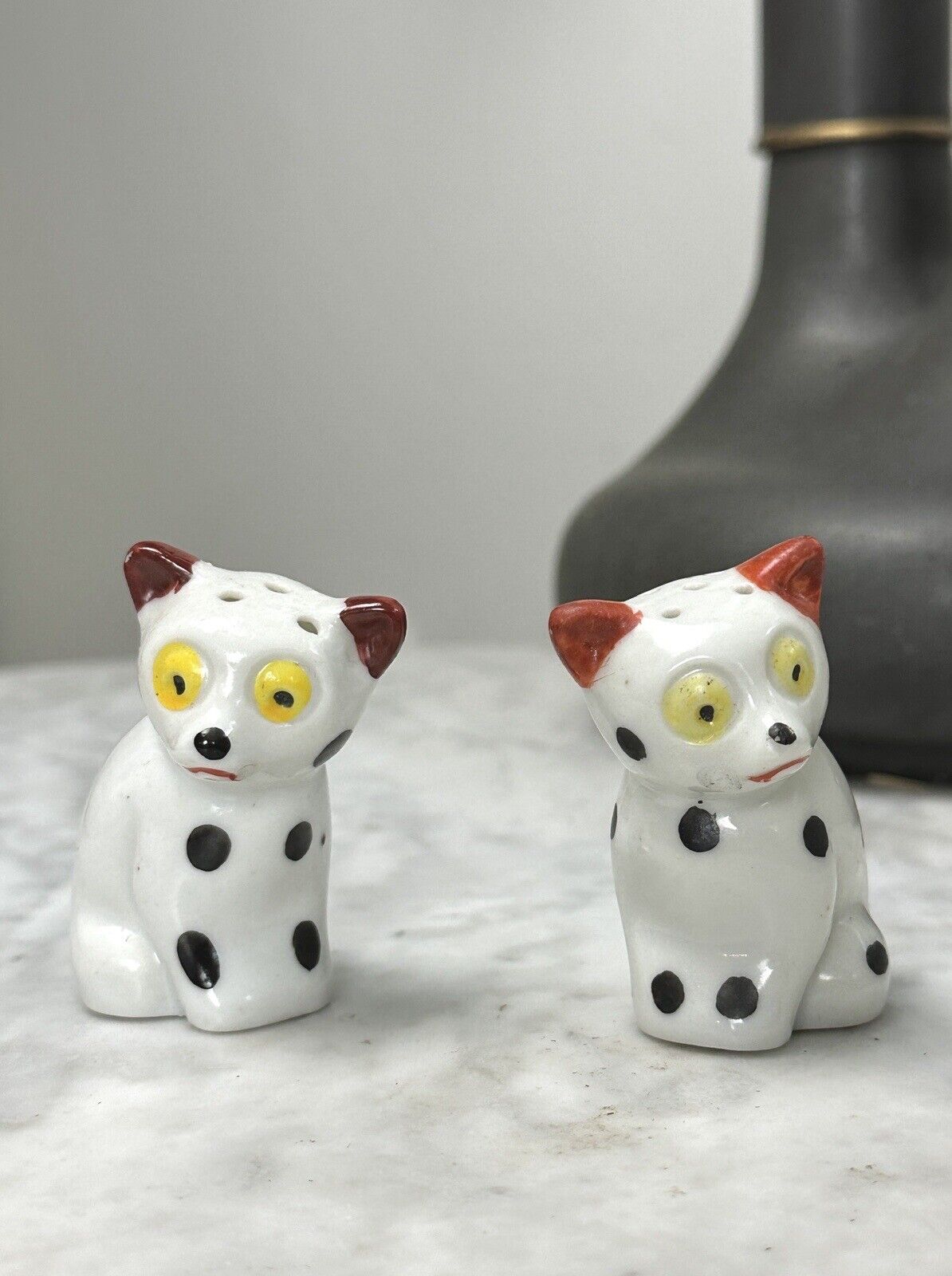 Vintage Japanese Dalmatian Dog Ceramic Salt and Pepper Shakers