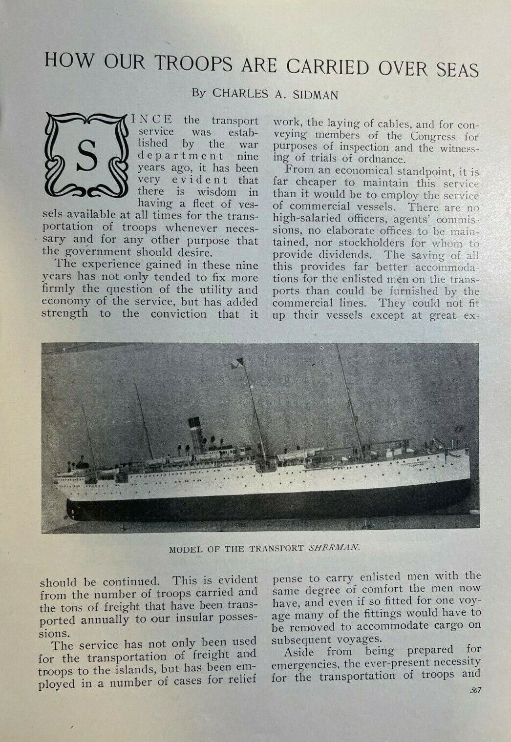 1908 United States Transport Ship Sherman illustrated