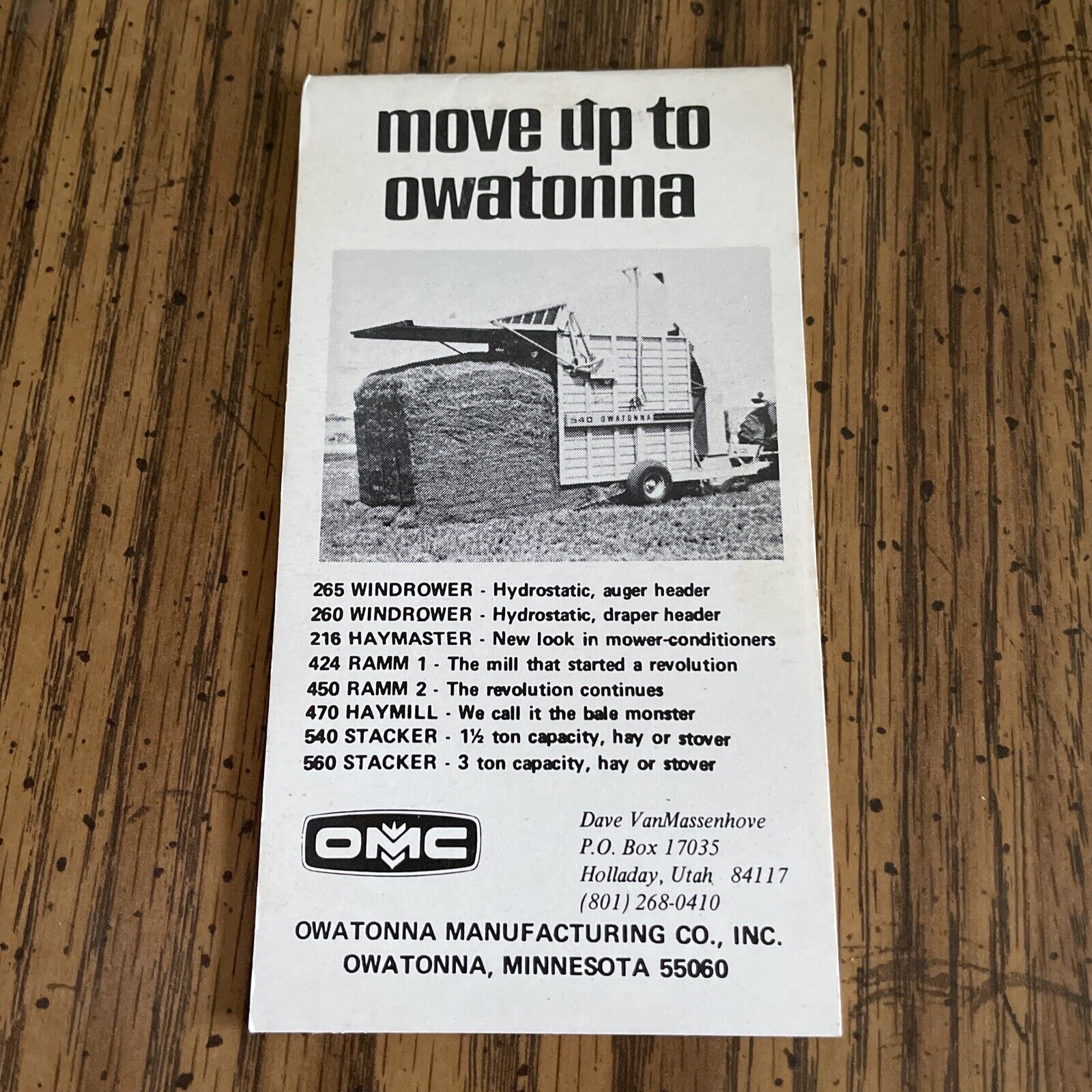 Vintage Owatonna Manufacturing Sales Notepad - Move Up To Owatonna - Minnesota