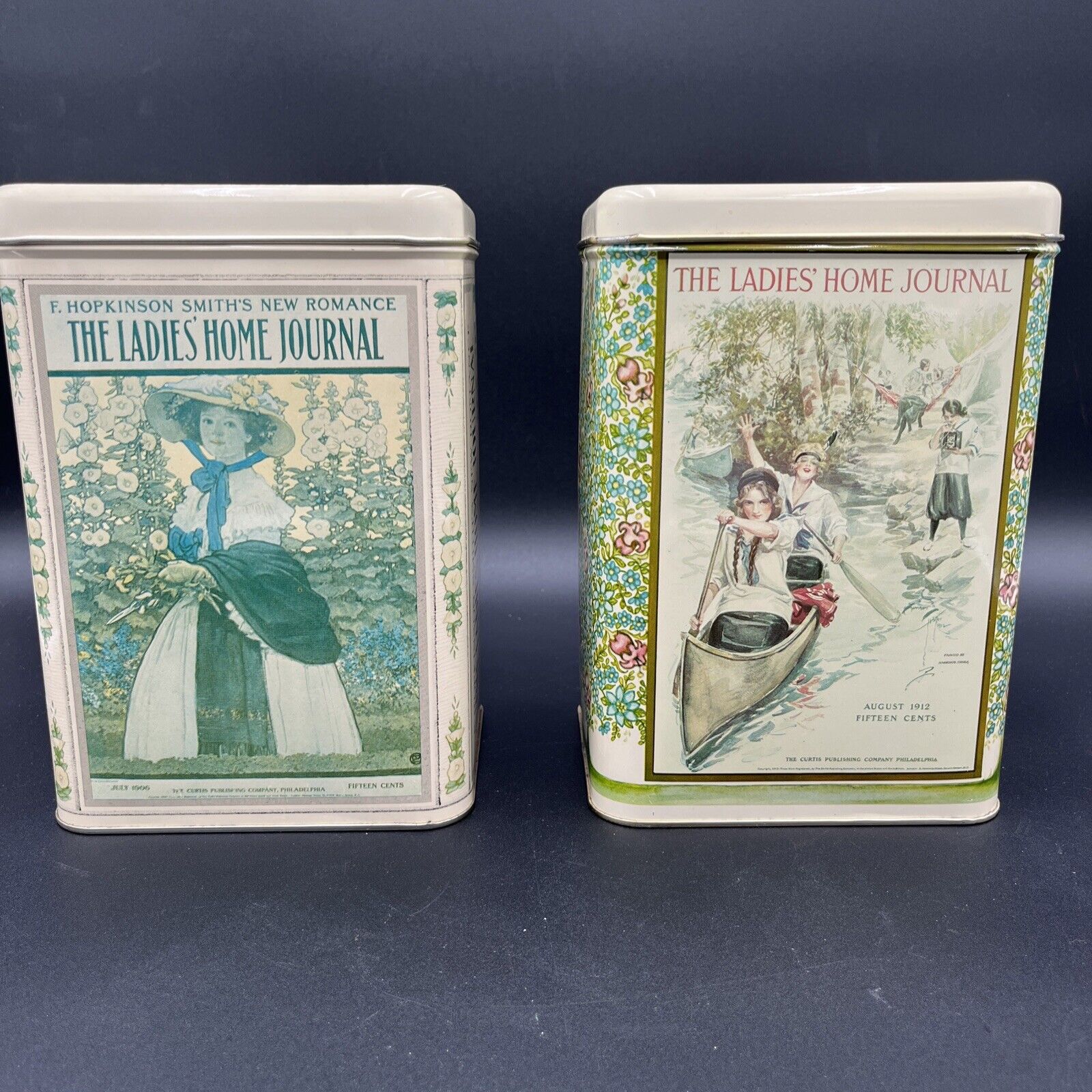 Vintage The Ladies Home Journal Tin Set Of 2 Tall 8”