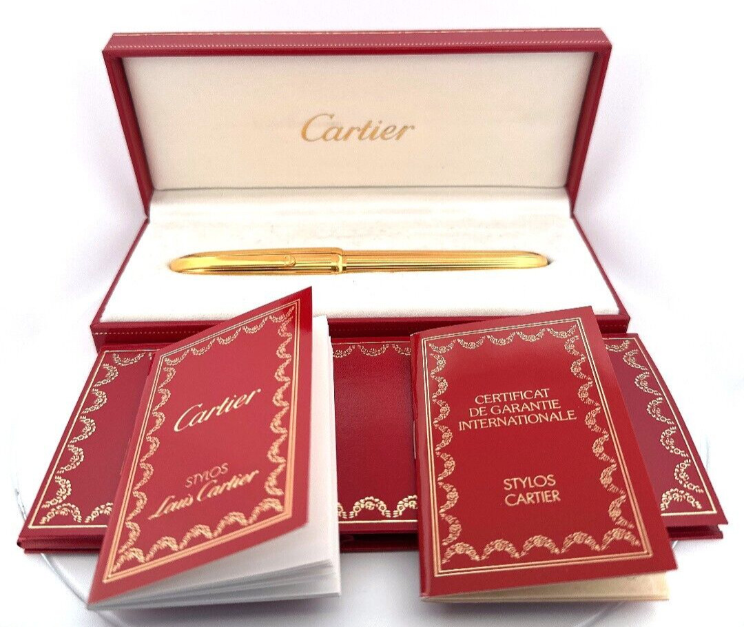 Louis Cartier Gold Plated Stylo Plume “M” Pen Box & Papers