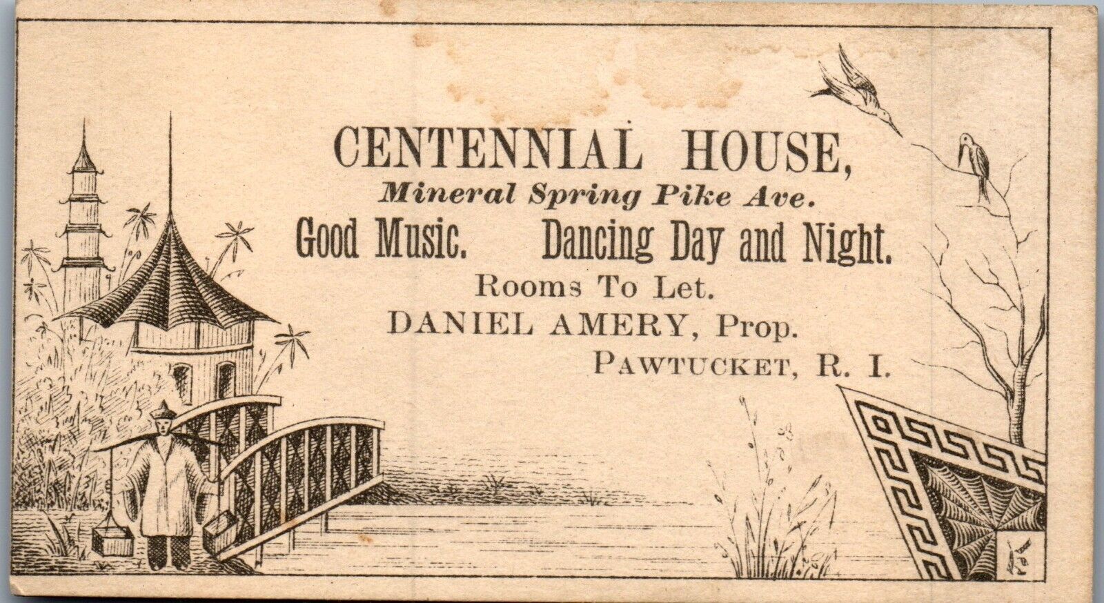 Antique Business Card, Centennial House, Pawtucket, RI, Dancing (Daniel Amery)