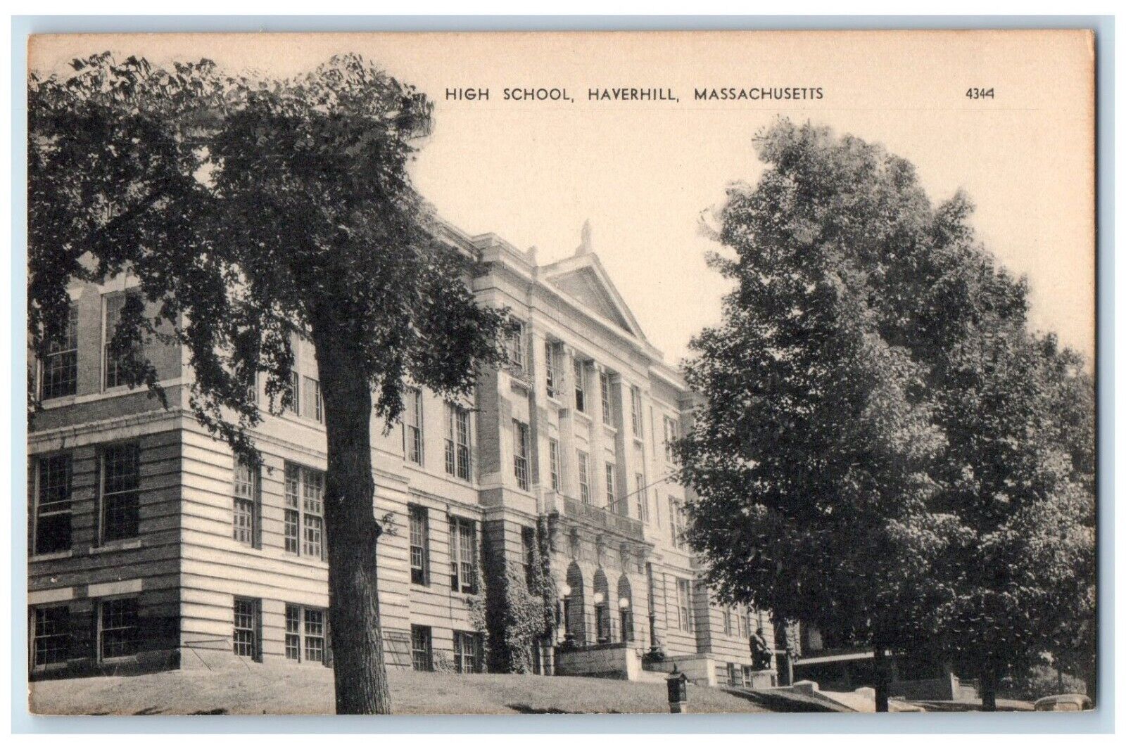 c1930\'s High School Building Trees Havervill Massachusetts MA Vintage Postcard