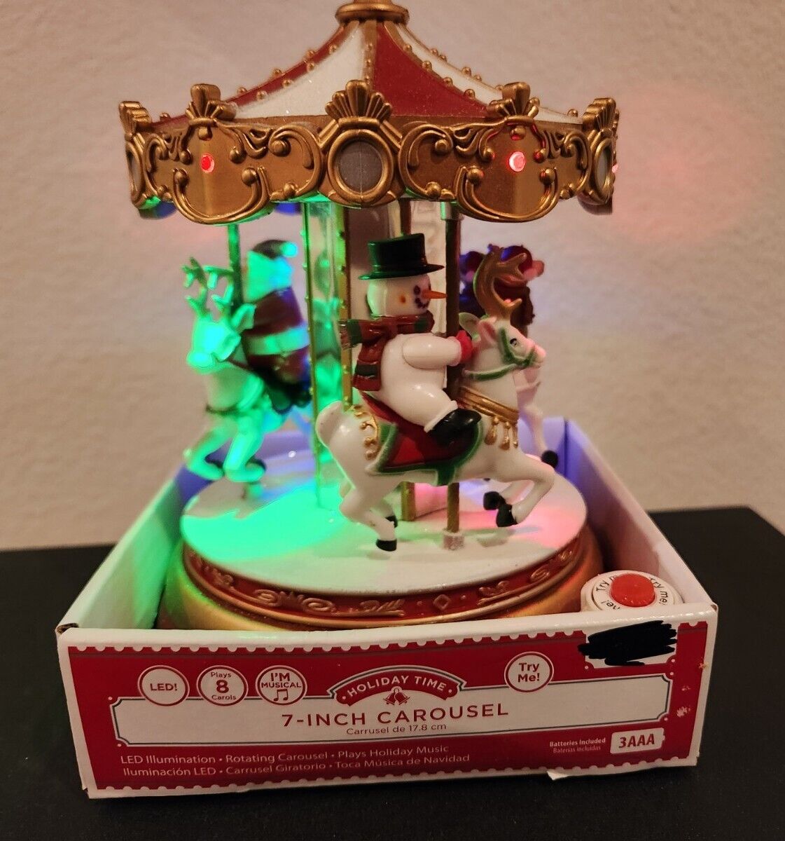 Holiday Time 9” Animated Carousel  Lights Up Christmas Music Tabletop Decor