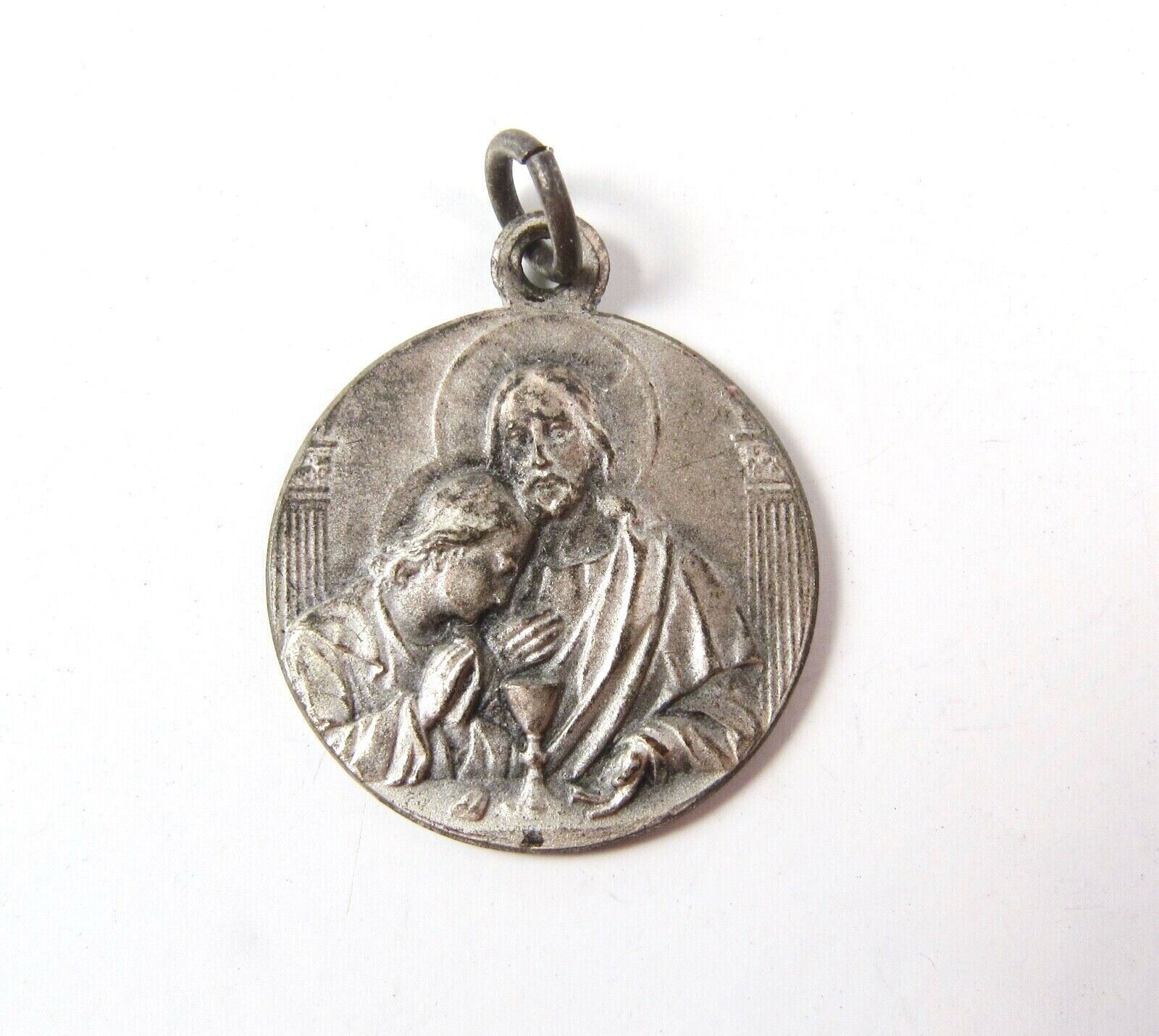 German Wording First Holy Communion Silver Medal Vintage Art Deco Era Antique