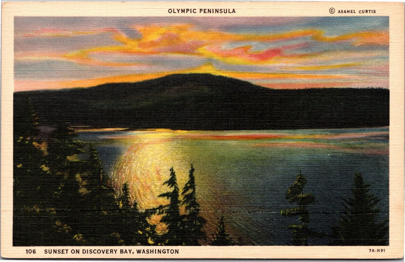 Postcard WA Olympic Peninsula Sunset on Discovery Bay