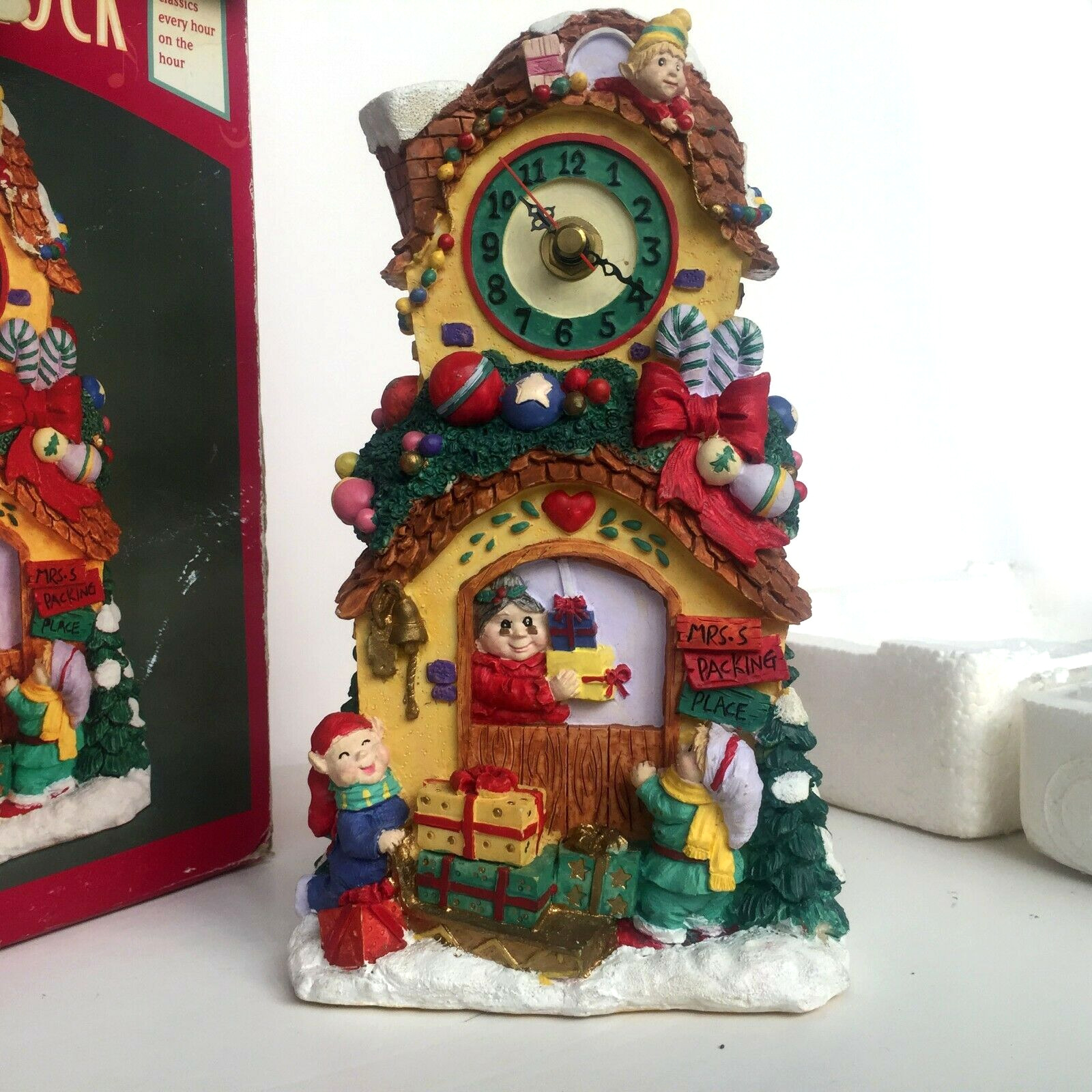 Vintage 1995 Christmas Musical & Clock Porcelain Handcrafted & Hand Painted