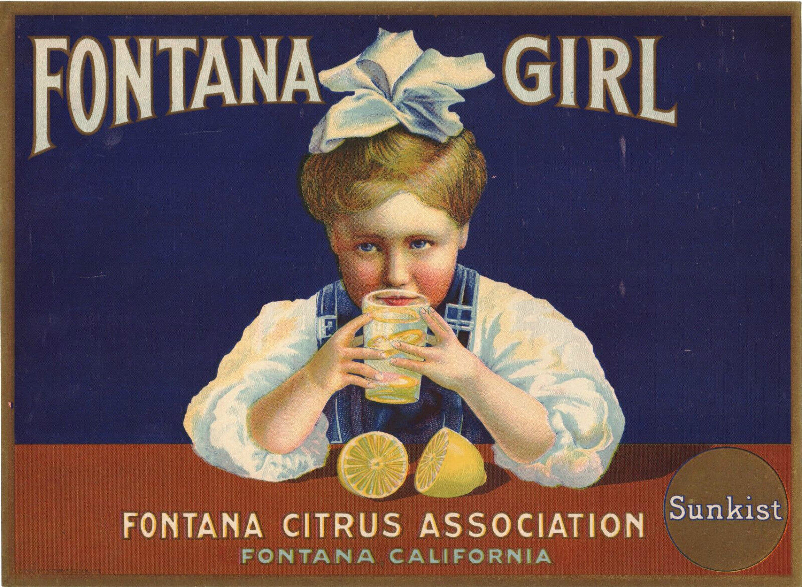 *Original* FONTANA GIRL Old-Fashioned Girl Lemon RARE Crate Label NOT A COPY