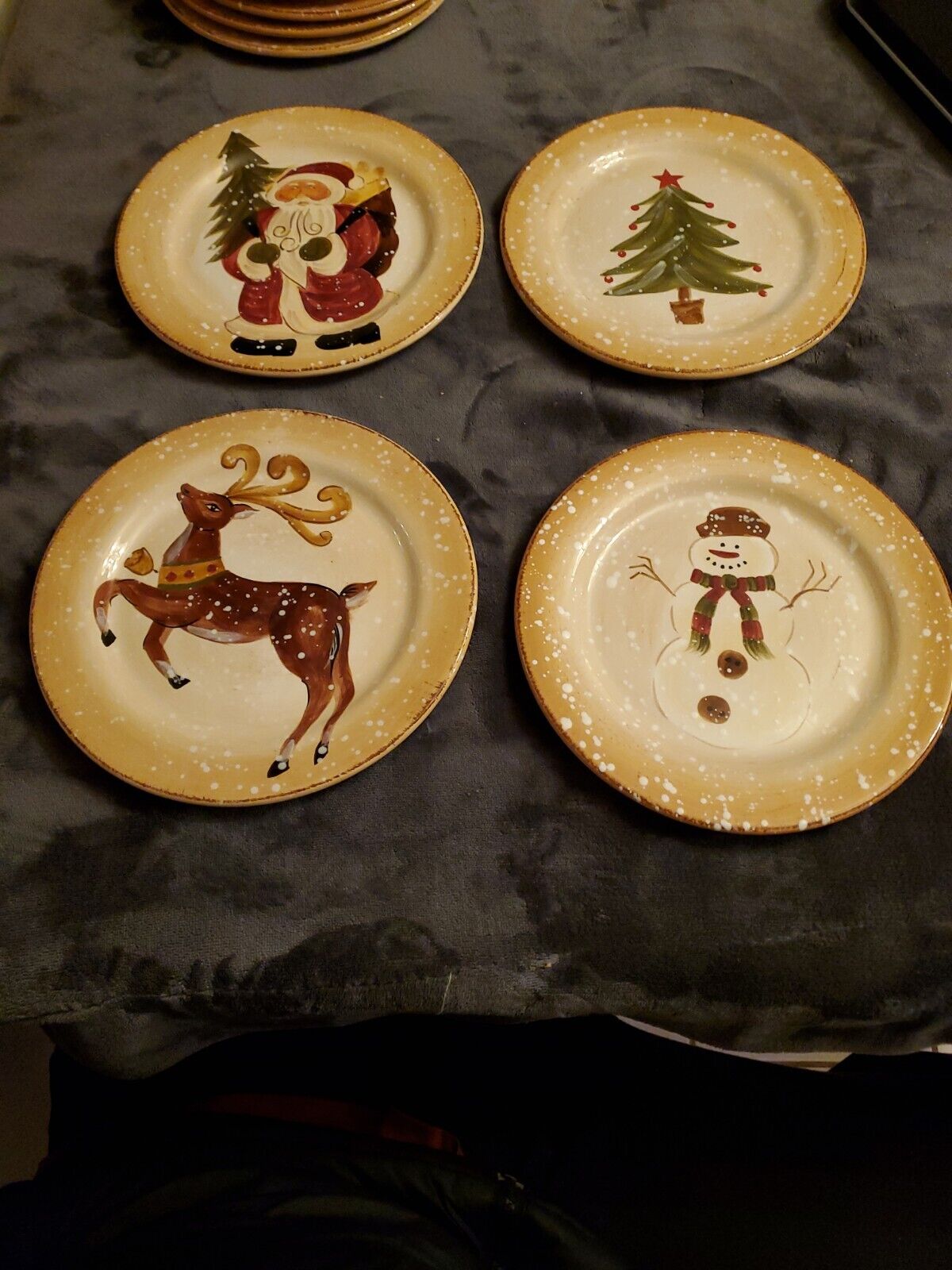 4 Tabletops Unlimited Winter Wonderland Christmas Salad Plates Reindeer Bin 56