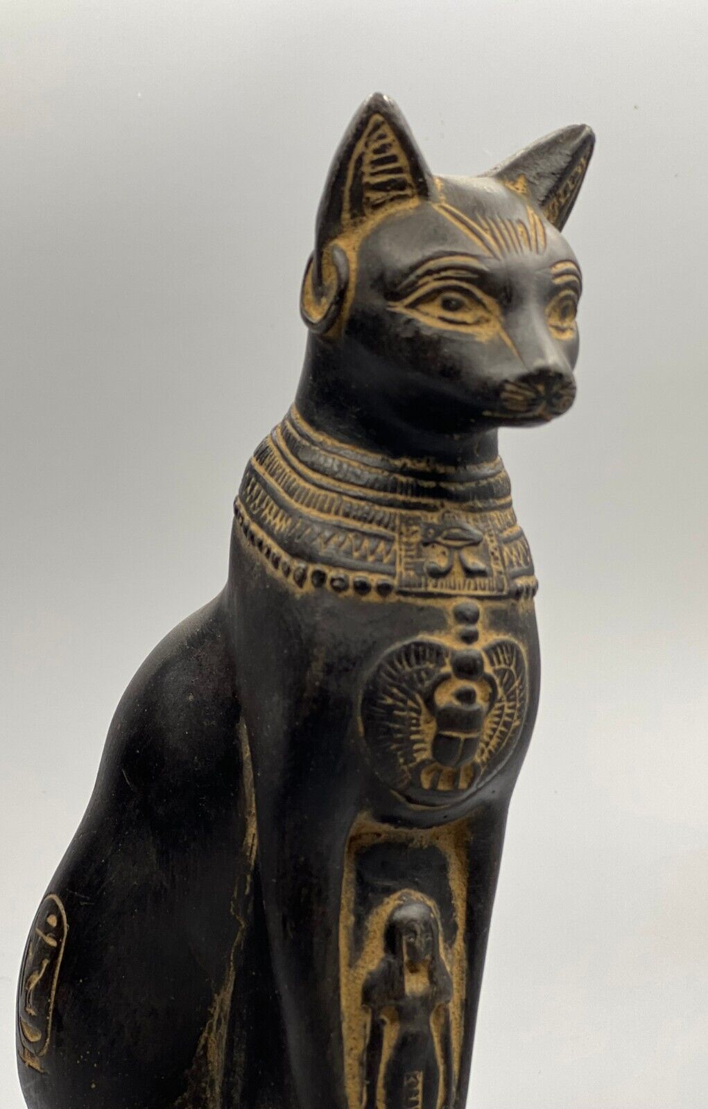 ANCIENT EGYPTIAN BASTET STATUE CAT EGYPT GODDESS BLACK STONE