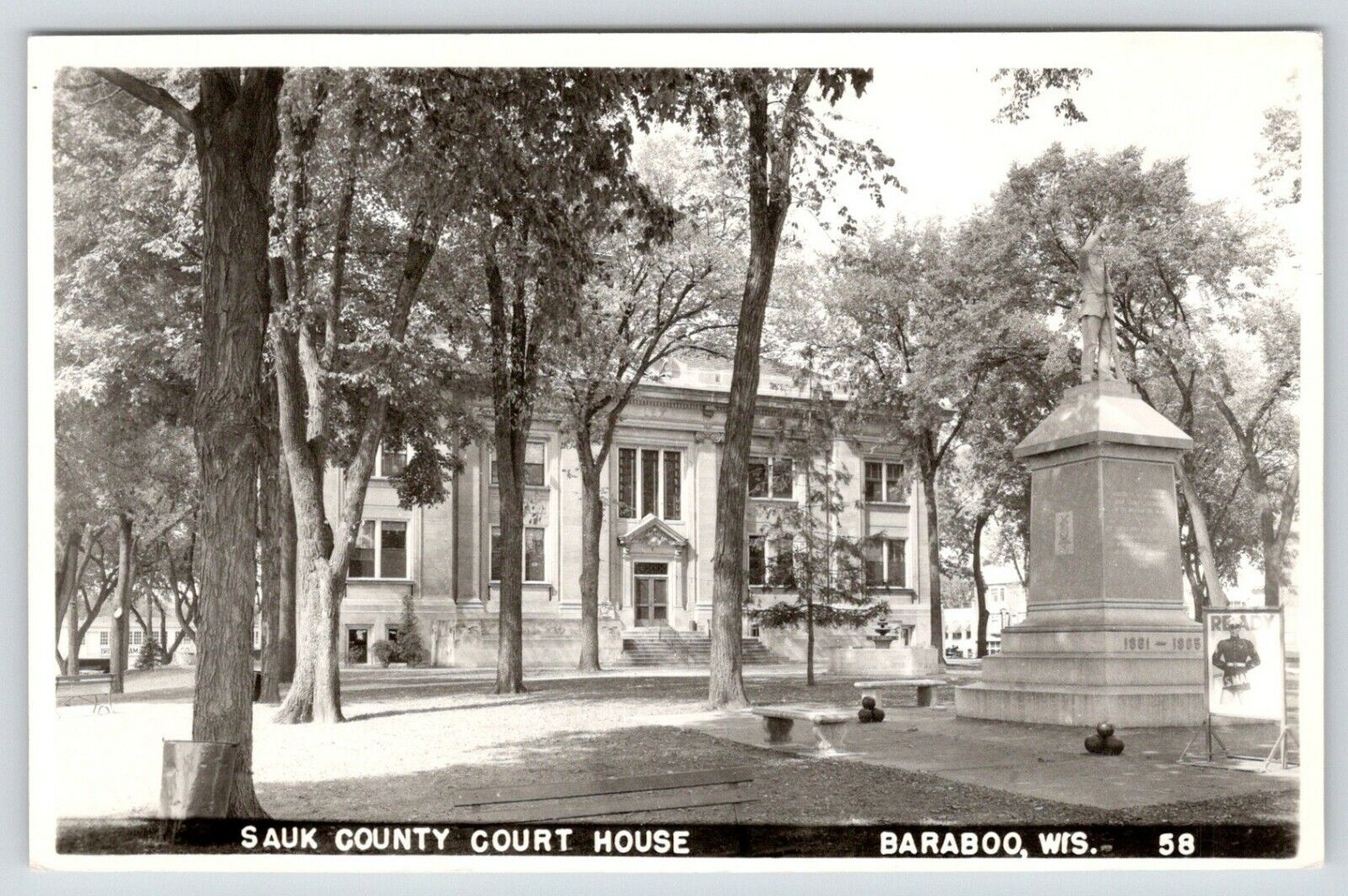 Baraboo WI~Courthouse~Civil War Monument~Marine Ready Recruiter Poster 40s RPPC