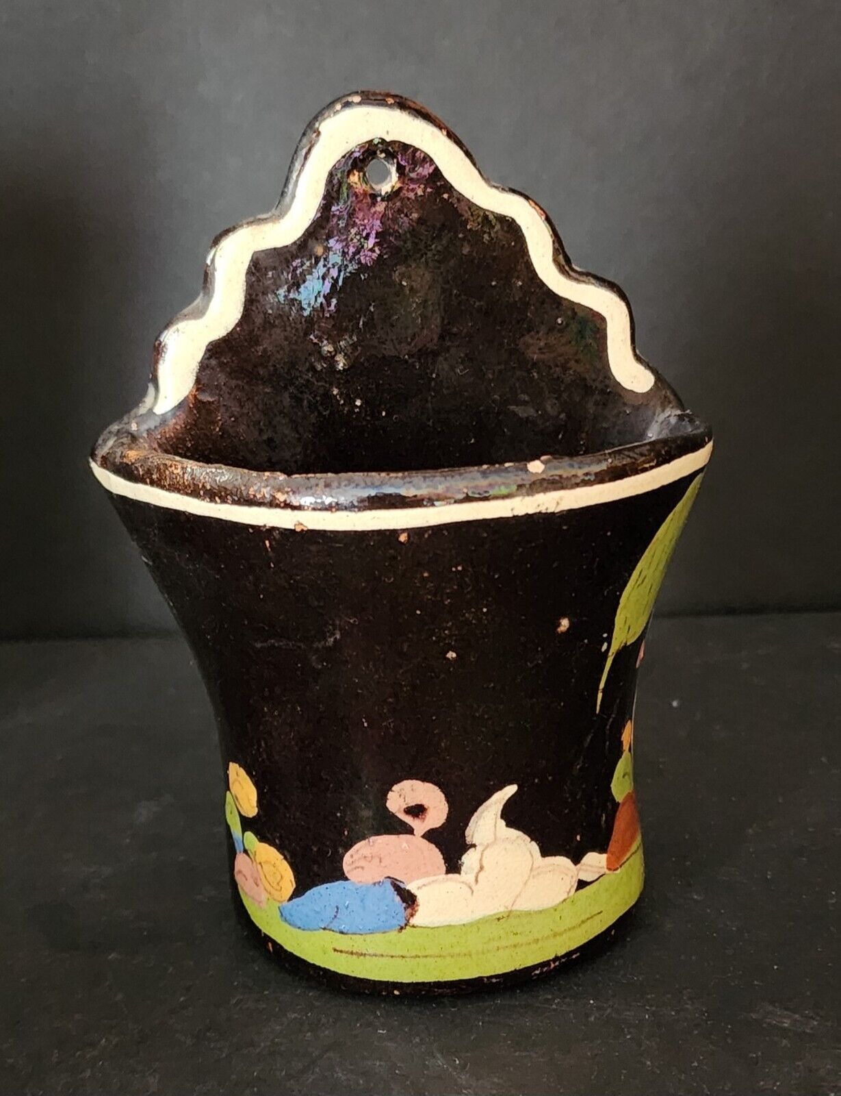 Beautiful Old Mexican Tlaquepaque Pottery Clay Wall Pocket EXC