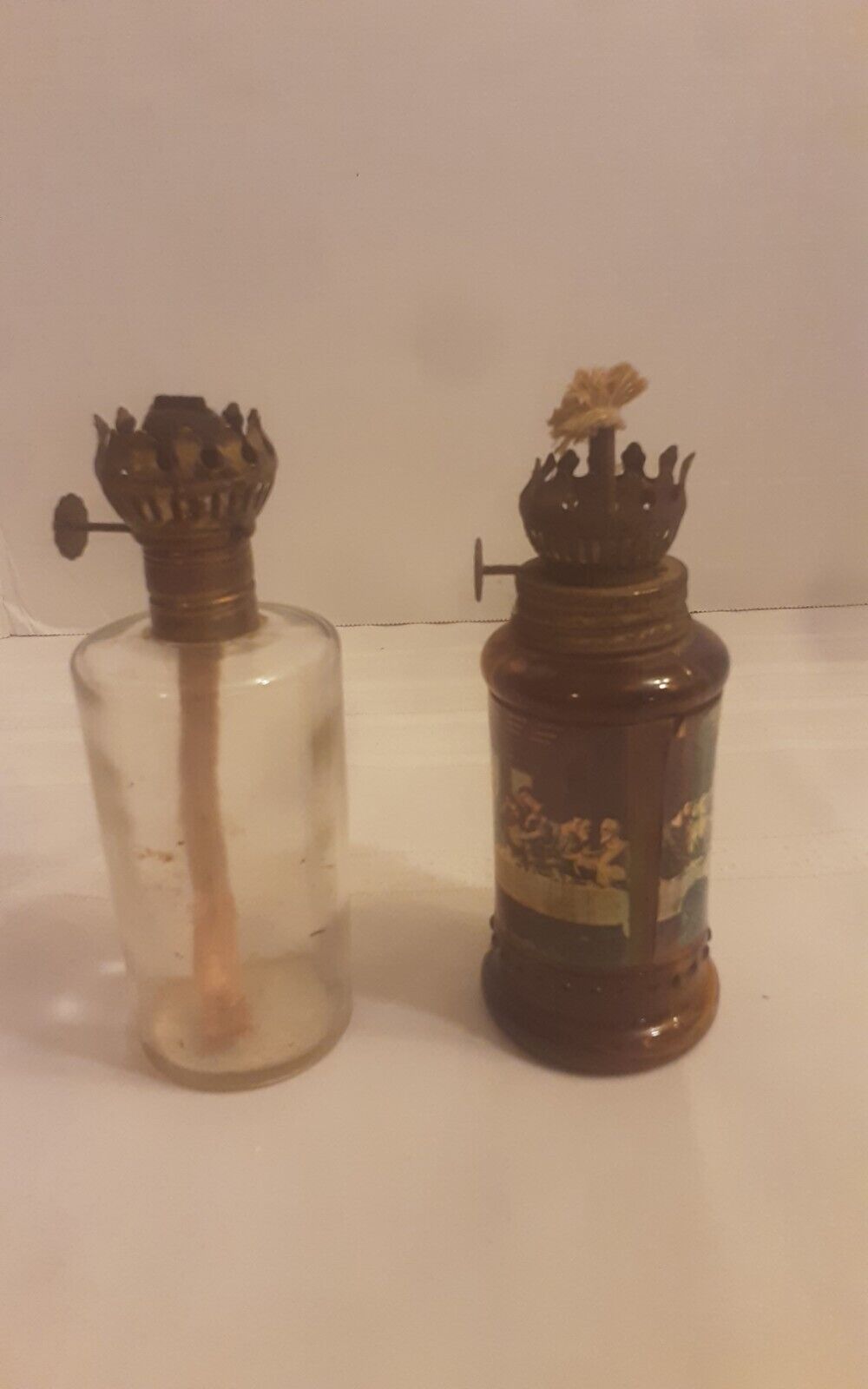 Vtg Pair Of Small Oil Lamp Bases With Wick 6\