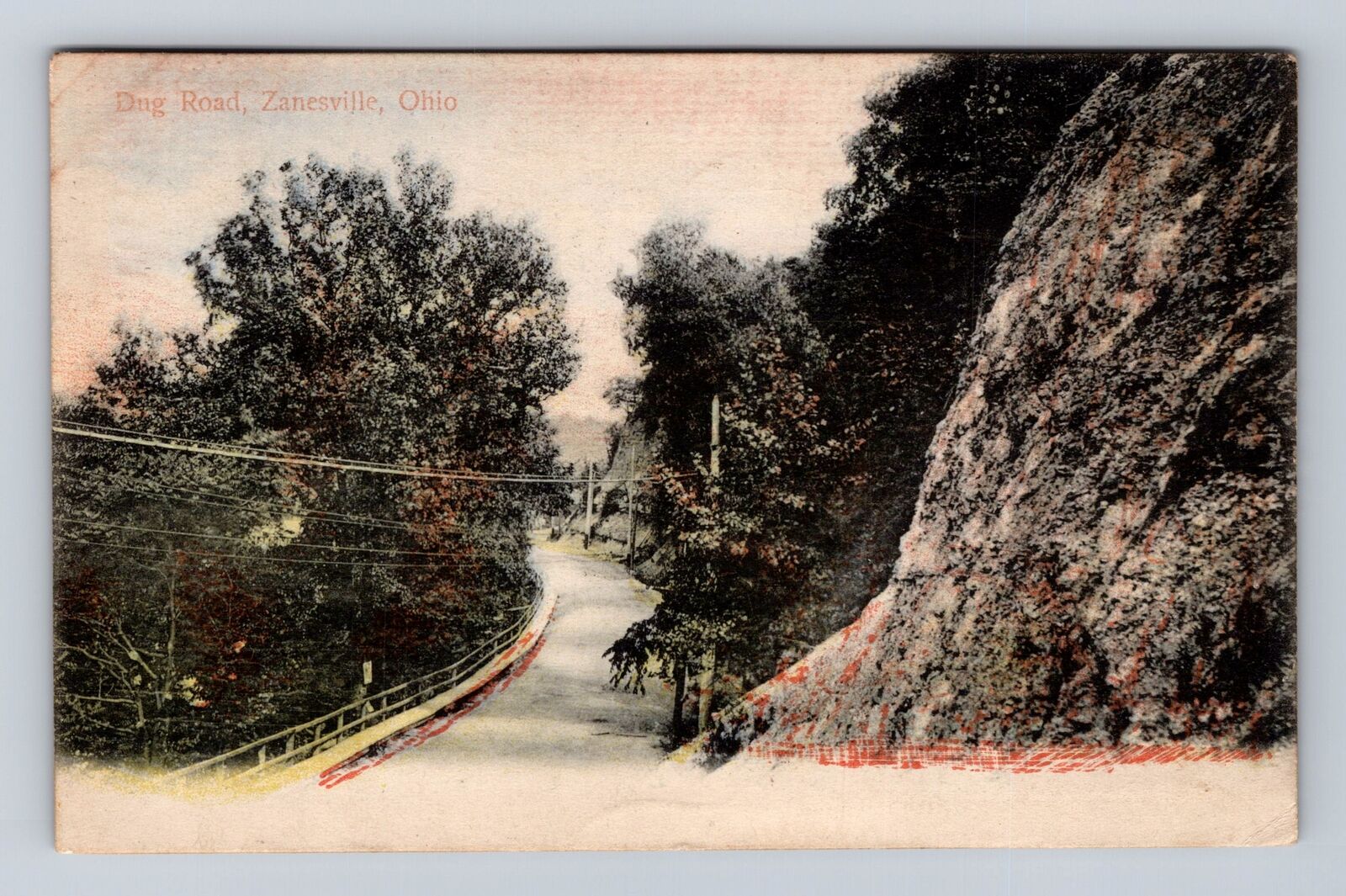 Zanesville OH-Ohio, View Of Dug Road, Antique Vintage c1907 Souvenir Postcard