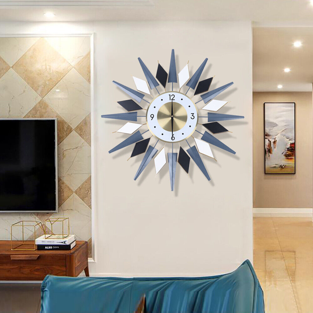 Large Starburst Metal Wall Clock Mid Century Modern Europe Style Decor 60x60cm