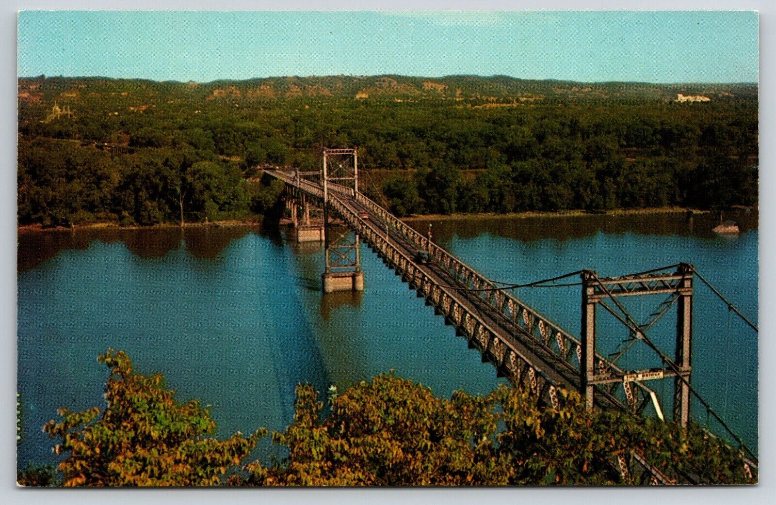 Suspension Bridge on Mississippi River between Iowa & Wisconsin Postcard S0307