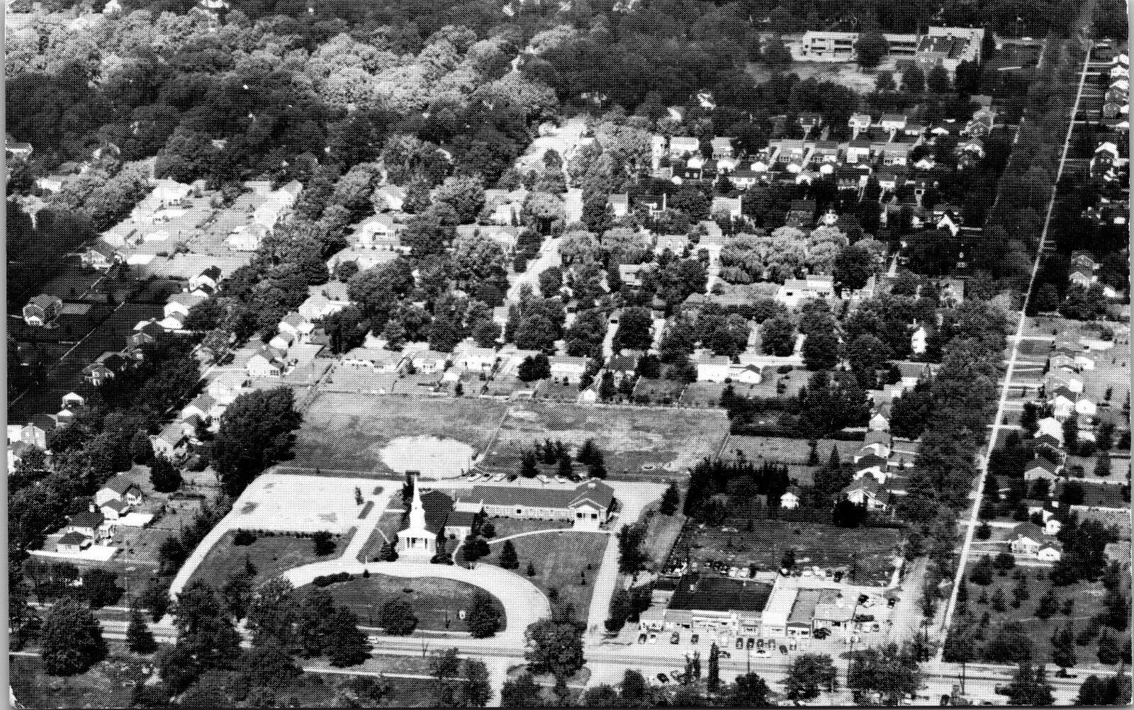 Aerial View Lutheran Church Quarton Square Birmingham Michigan Postcard RPPC Vtg