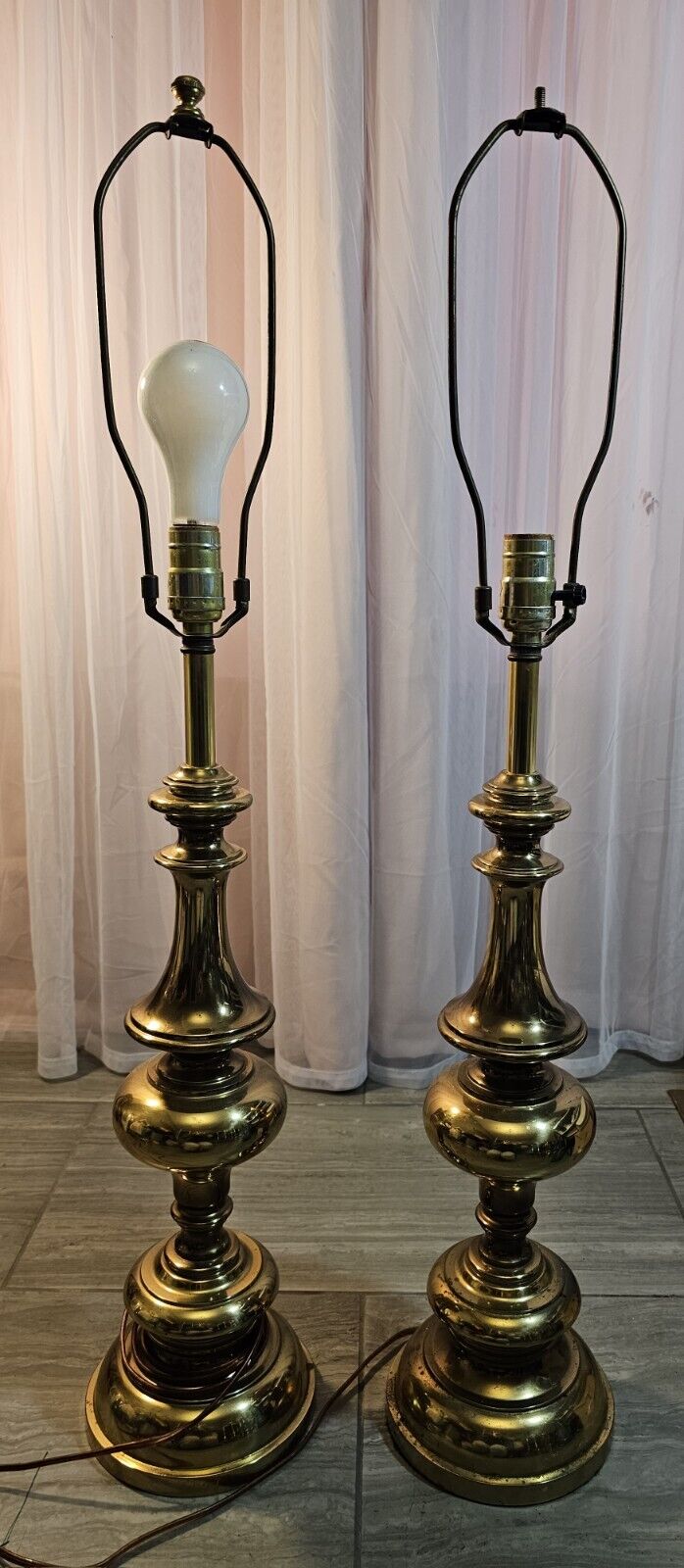 Vintage Pair of Stiffel Brass MCM Table Lamps Home Decor Lighting