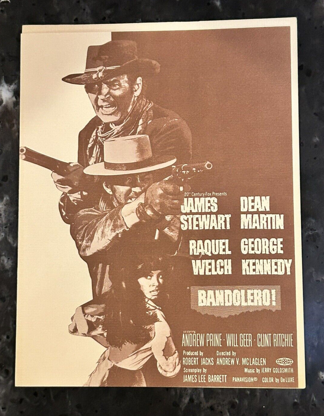Vintage 1968 Bandolero Movie Premiere Dinner Menu. Dean Martin, James Stewart