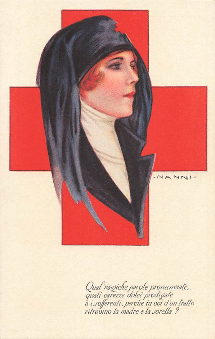 Art Deco Signed Italian Artist Nanni Red Cross Nurse P533 F Postcard