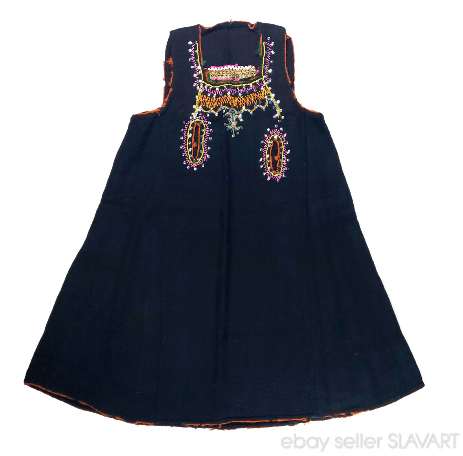 Rare Greek folk costume dress Metaxades black homespun wool ethnic embroidery