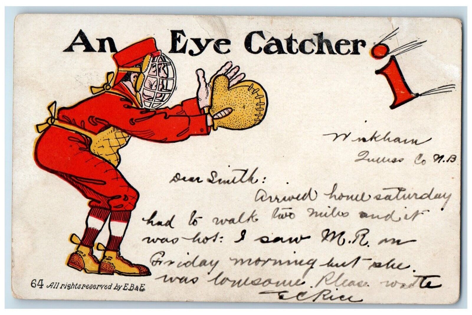 c1905 Man Baseball An Eye Catcher Carpenter New Brunswick Canada Posted Postcard