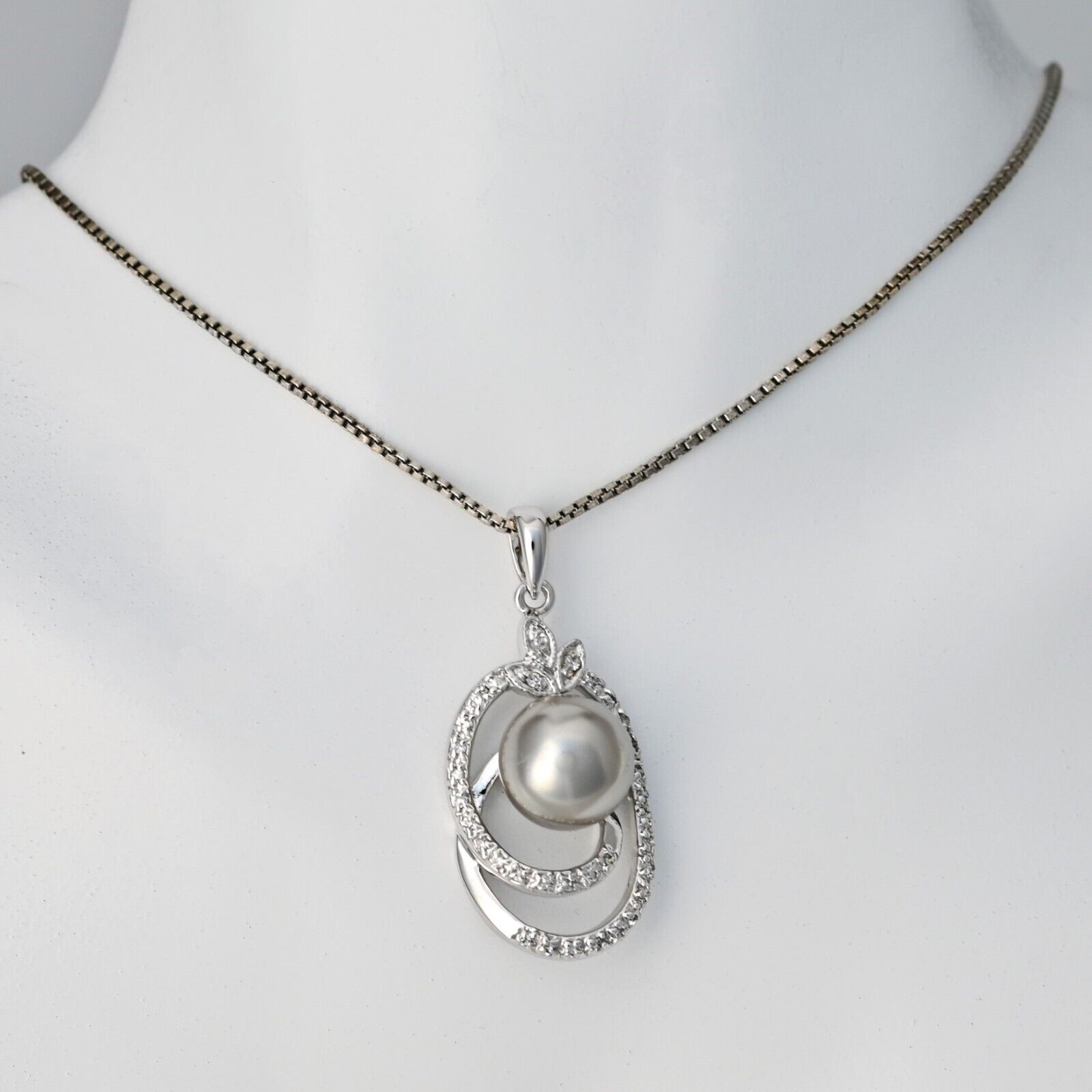 Vintage Original 925 Sterling Silver Black Tahitian Ocean Pearl Pendant Necklace