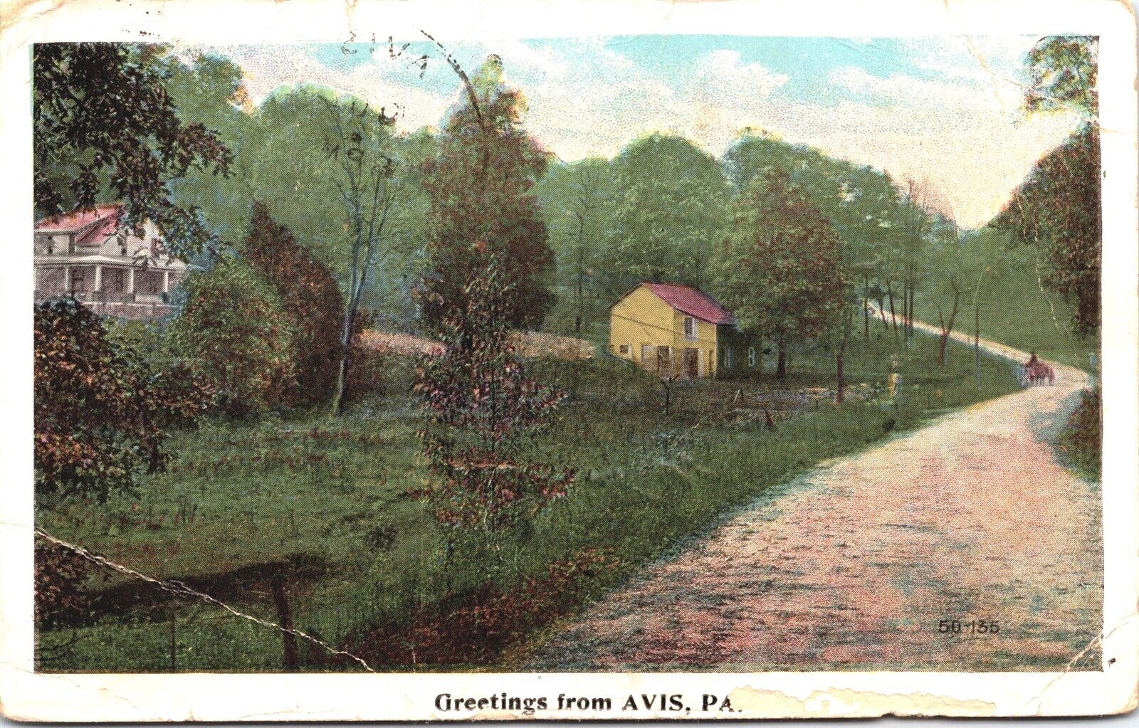 PA Avis, Greetings from Avis, Country Road, WB, Posted 1920