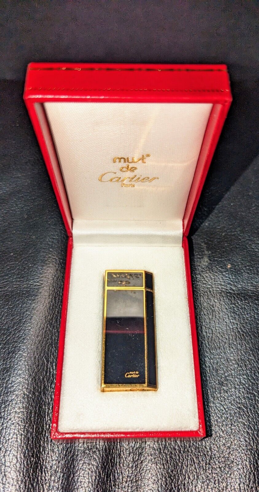 Cartier LIGHTER Very Rare COLLECTIBLE GOLD with BLACK LACQUER ,Box 