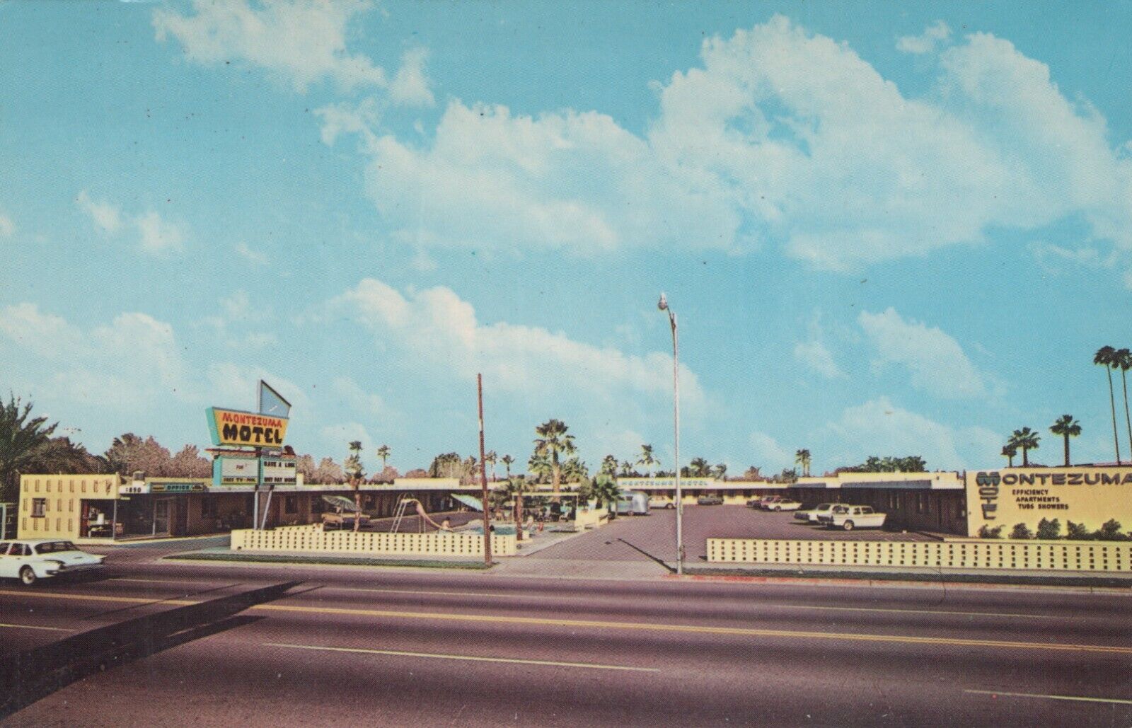 Montezuma Motel Phoenix Arizona Street Pool View Postcard Old Cars