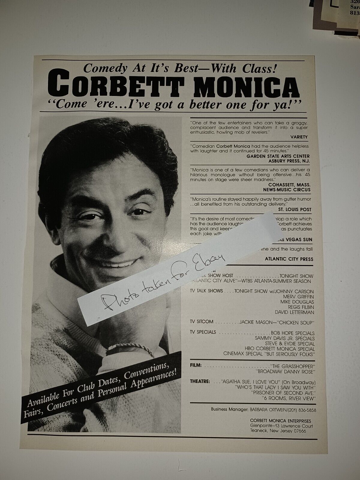Corbett Monica Vintage 1990 8x11 Magazine booking Ad