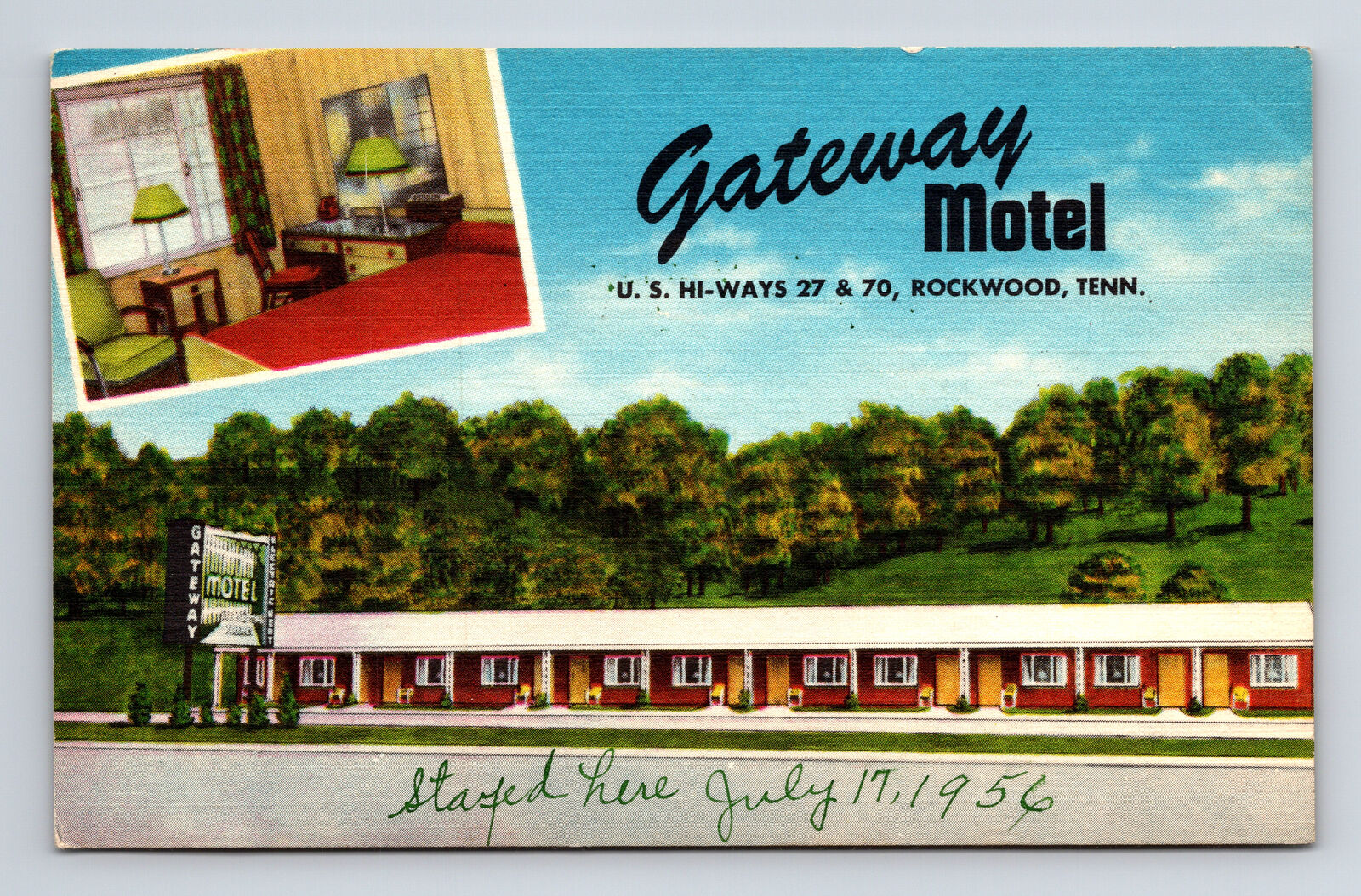 c1956 Gateway Motel US 27 & 70 Rockwood Tennessee TN Roadside America Postcard