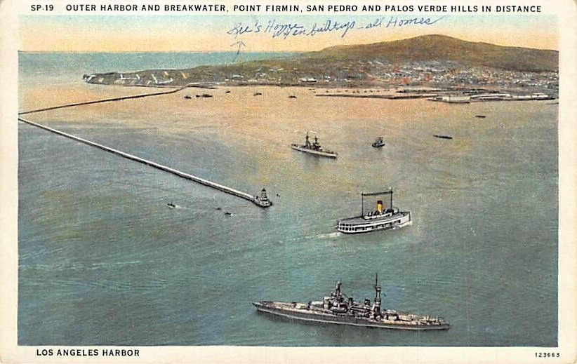 Postcard CA: Los Angeles Harbor, Breakwater, WB 1920\'s Vintage, Unposted