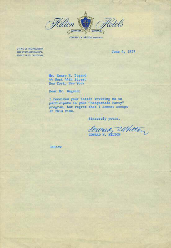 CONRAD N. HILTON - TYPED LETTER SIGNED 06/04/1957
