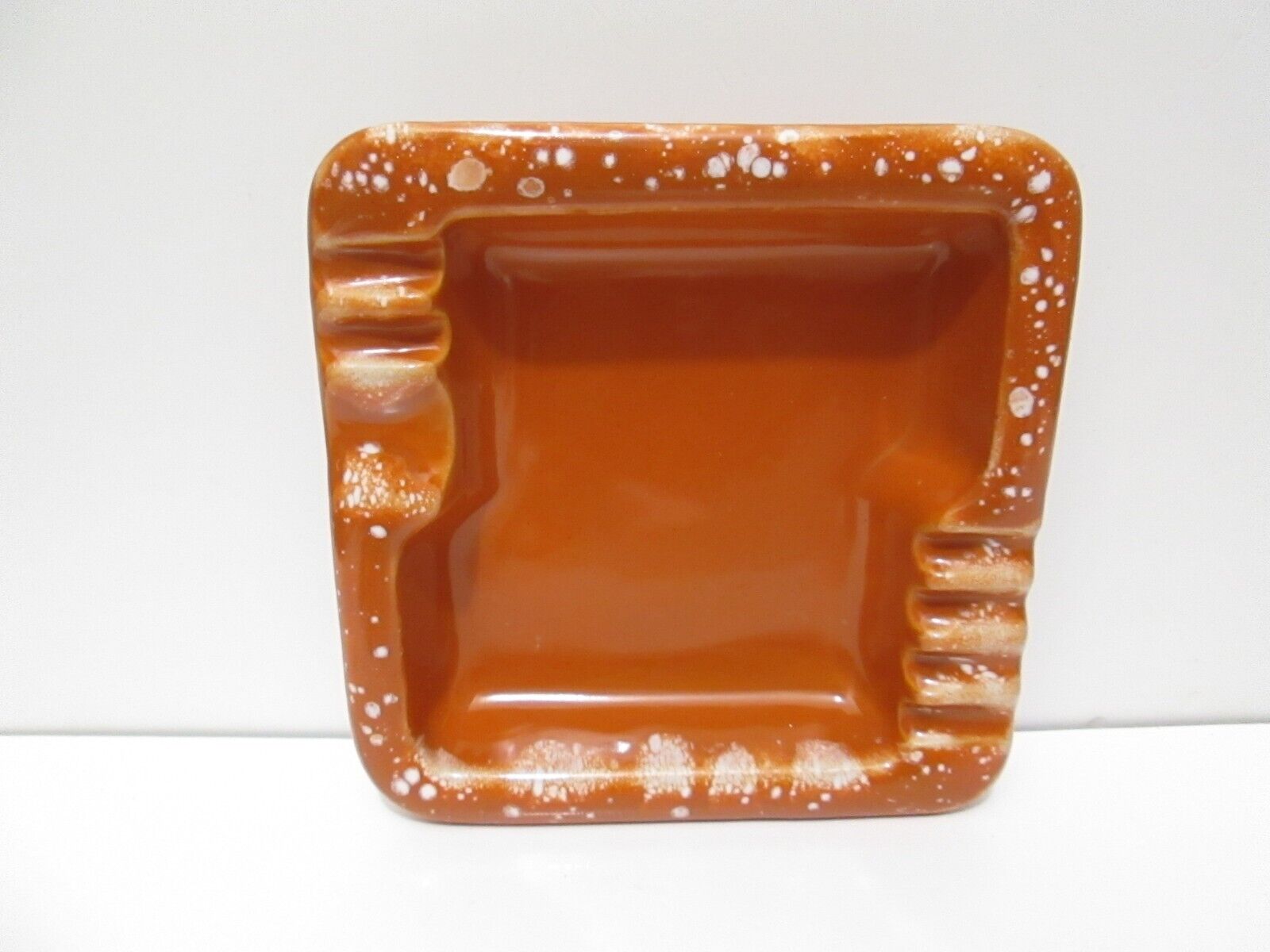 VTG POTTERY STYLE SQUARE ASHTRAY SPECKLED GLAZE MADE IN USA VGC