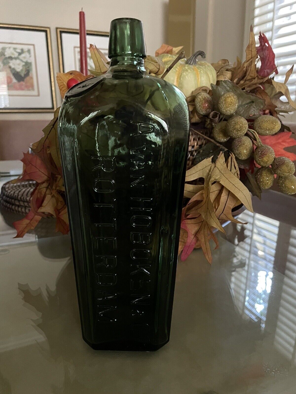Antique A. Van Hoboken & Co Rotterdam Olive Green Case Glass Gin Liquor Bottle