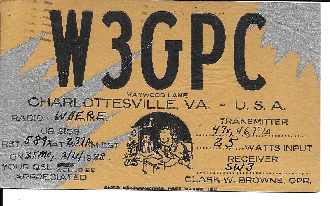 QSL 1938 Charlottesville VA    radio card
