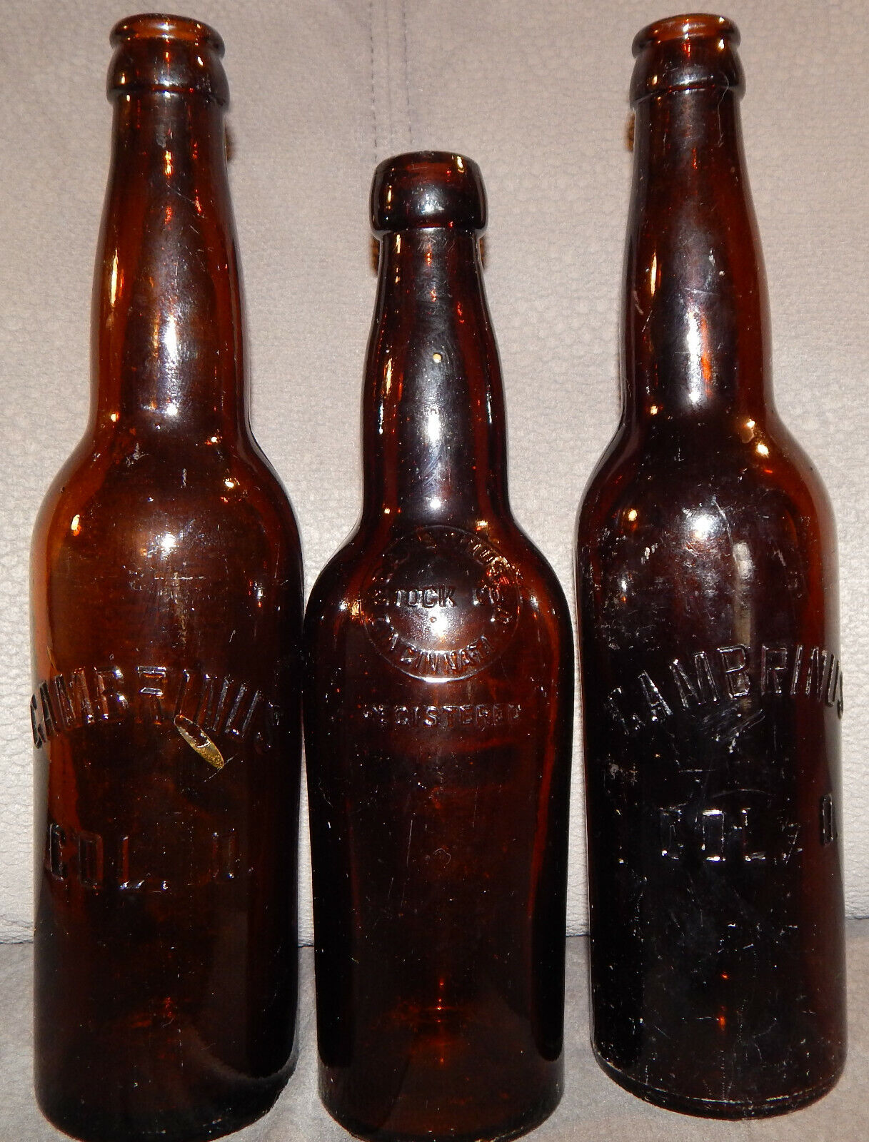 Lot 3 Gambrinus Beer Bottles Columbus Cincinnati Stock SB&G Pre Prohibition Rare