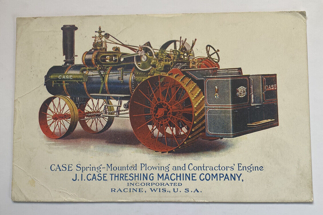 Vintage Postcard c1911 ~ J I Case Threshing Machine Co Steam Tractor Ad