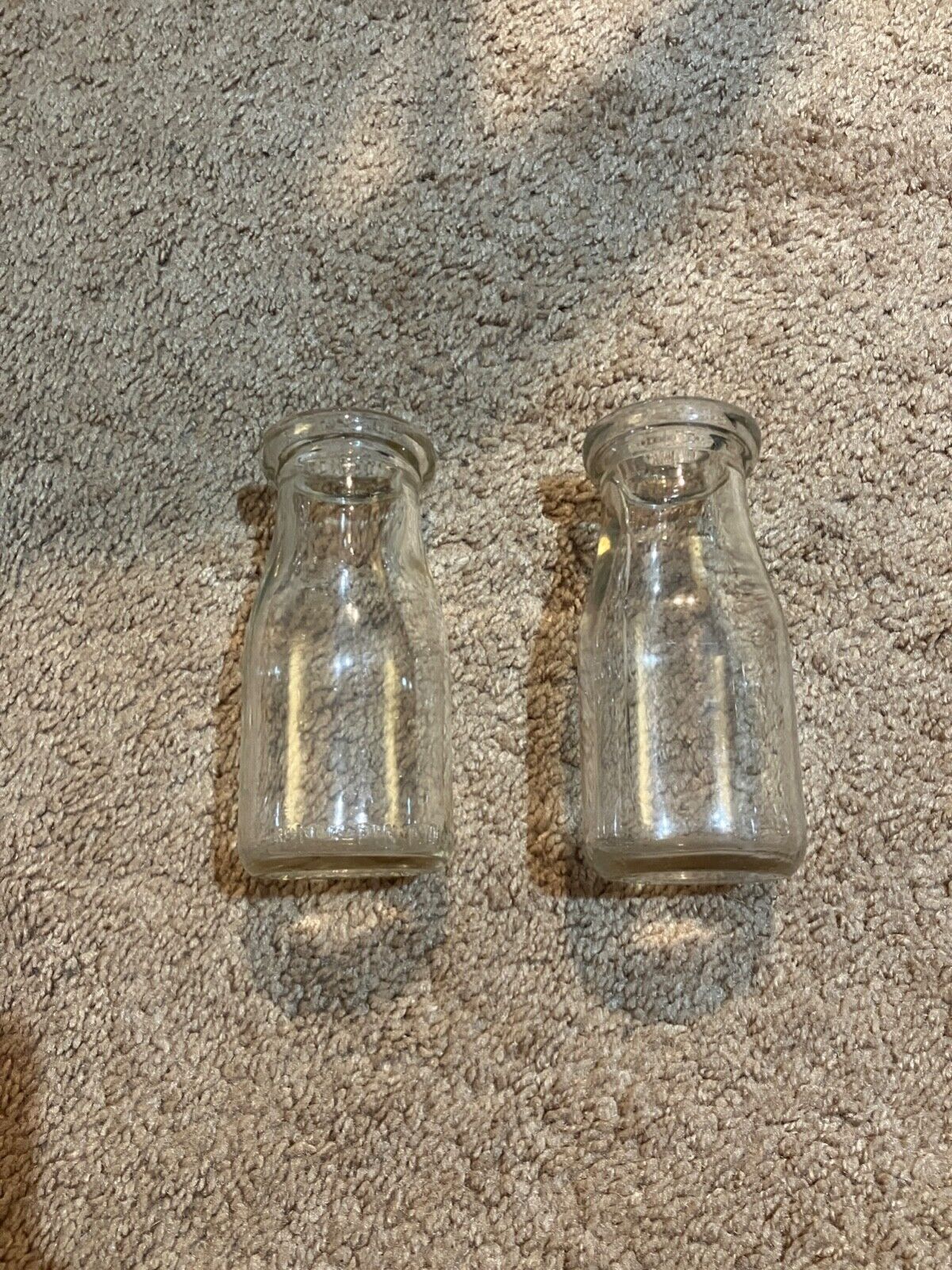 2 Vintage Glass Milk Bottles - Each one/half Pint