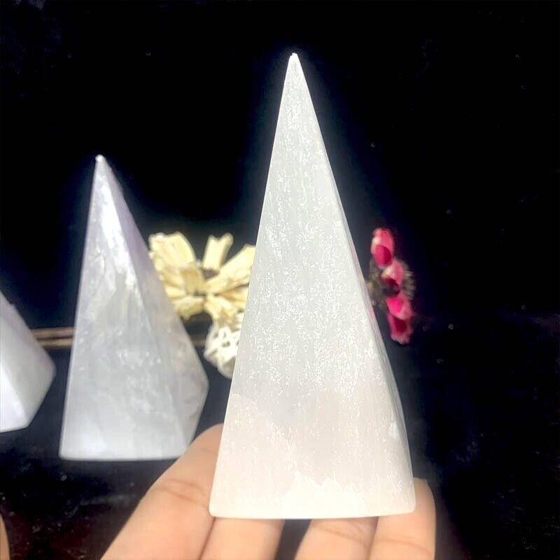 Natural Gypsum Gemstone Selenite Different Size Pyramid Energy Orgone 4cm/10cm
