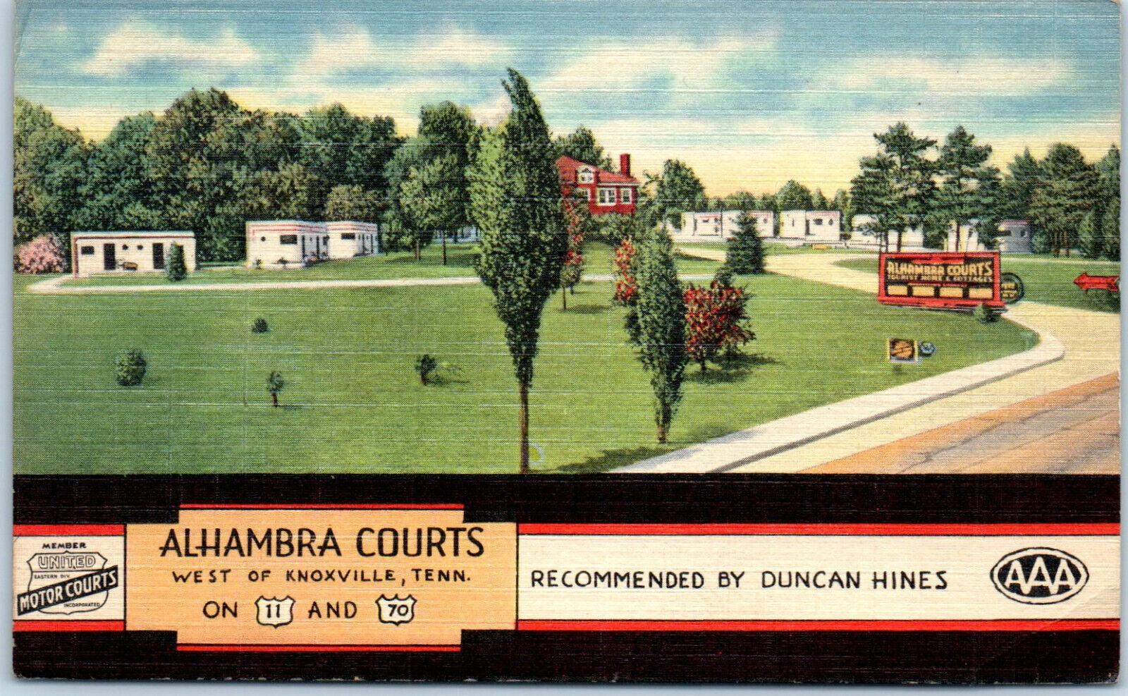 1940s Alhambra Court and Motel Knoxville Tenessee Postcard