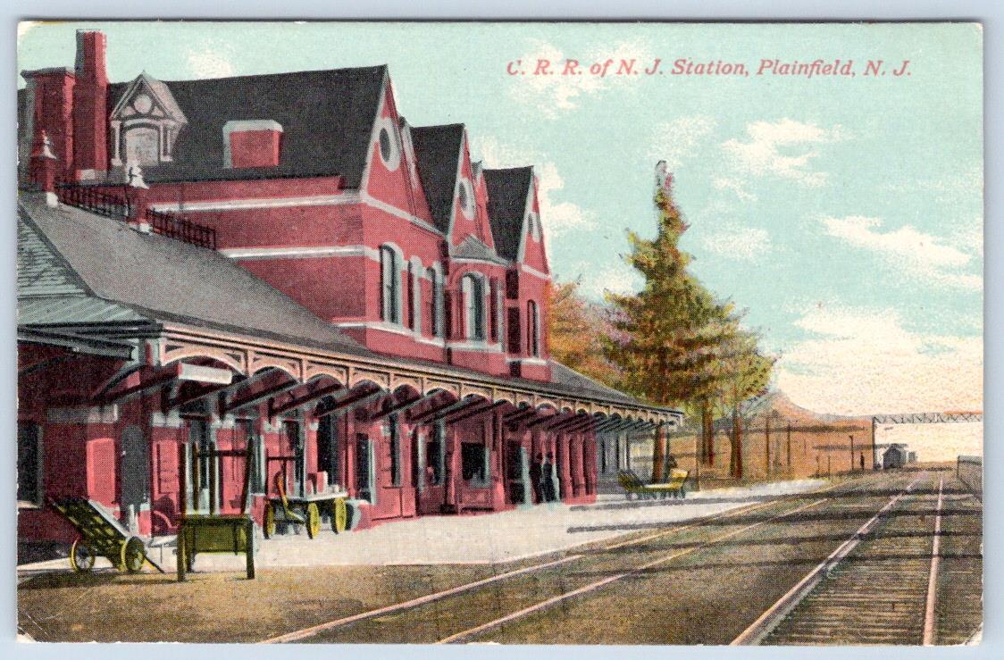 1909 CENTRAL RAILROAD OF NEW JERSEY CRR OF NJ*STATION DEPOT PLAINFIELD POSTCARD