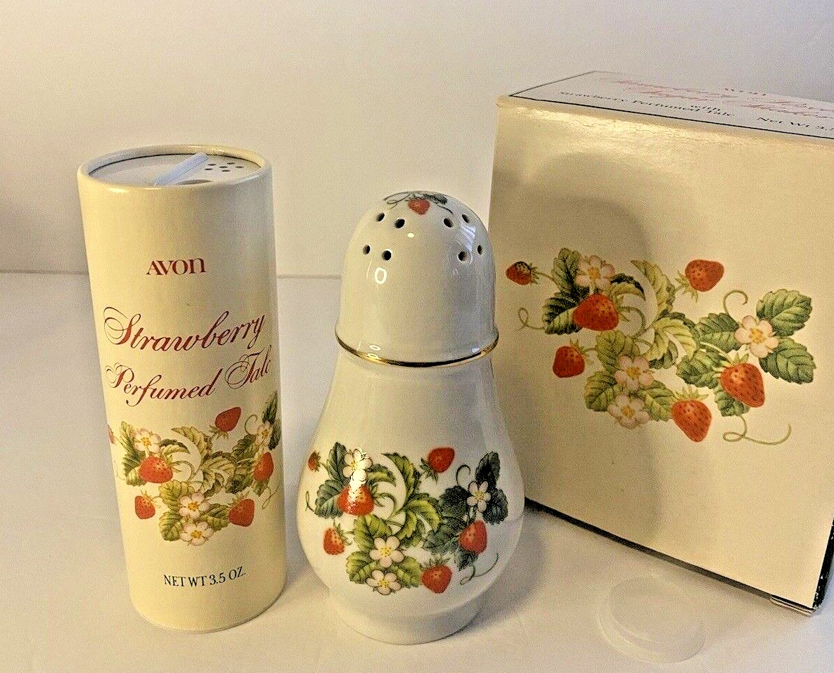 Vtg 1979 Avon 22k Gold Trim Porcelain Strawberry Sugar Shaker Perfumed Talc 